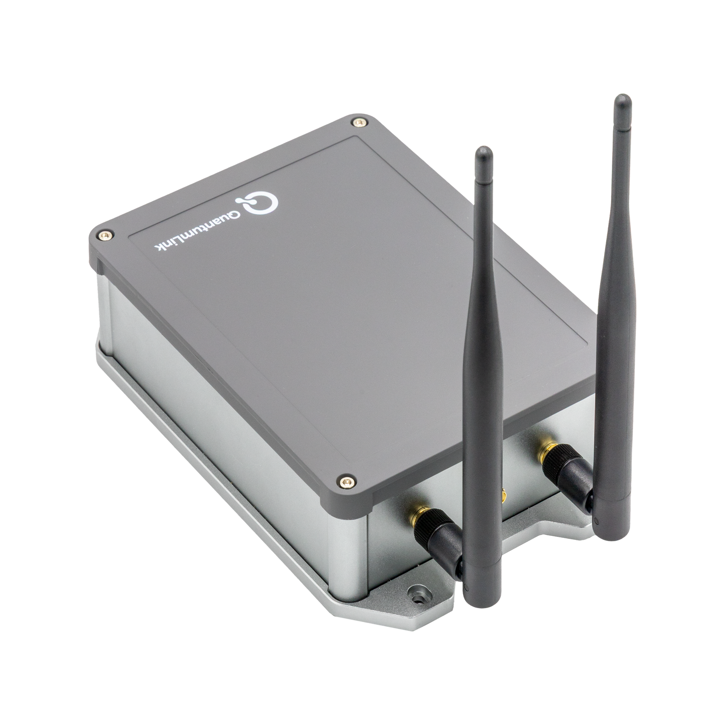 QuantumLink Indoor Gateway – Rückseite mit Antennenanschlüssen, erweiterbar für Zigbee, LTE und weitere Technologien.