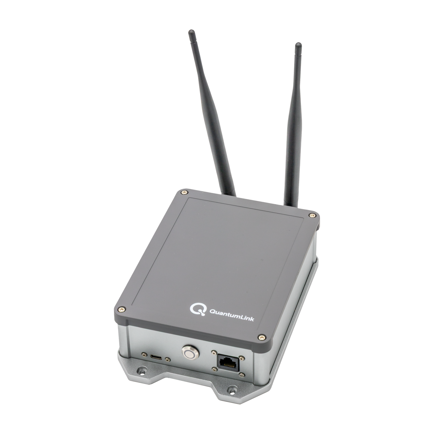 QuantumLink Indoor Gateway – Frontansicht mit Antennen, ideal für Home Assistant, Zigbee & DePIN-Anwendungen.