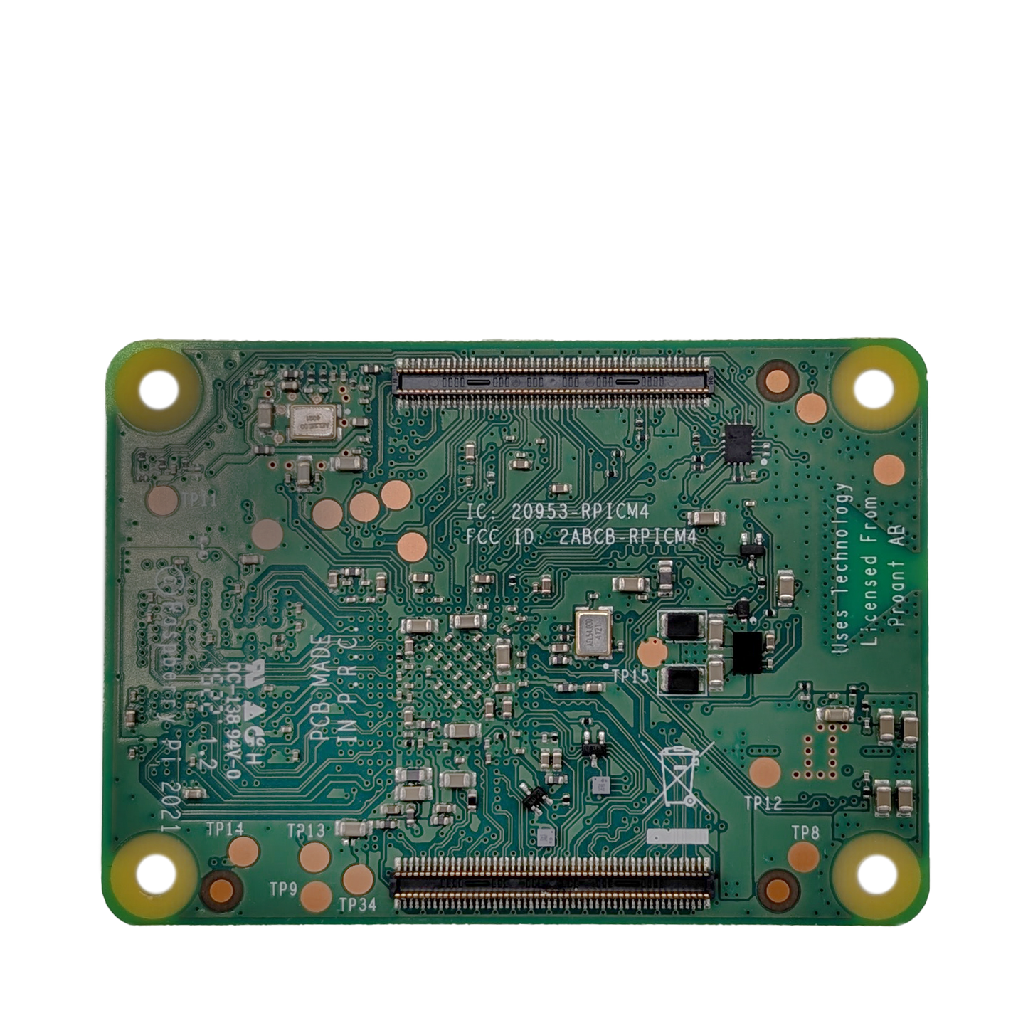 Rückseite des Raspberry Pi Compute Module 4 CM4101008 mit Anschlusskontakten und Komponenten