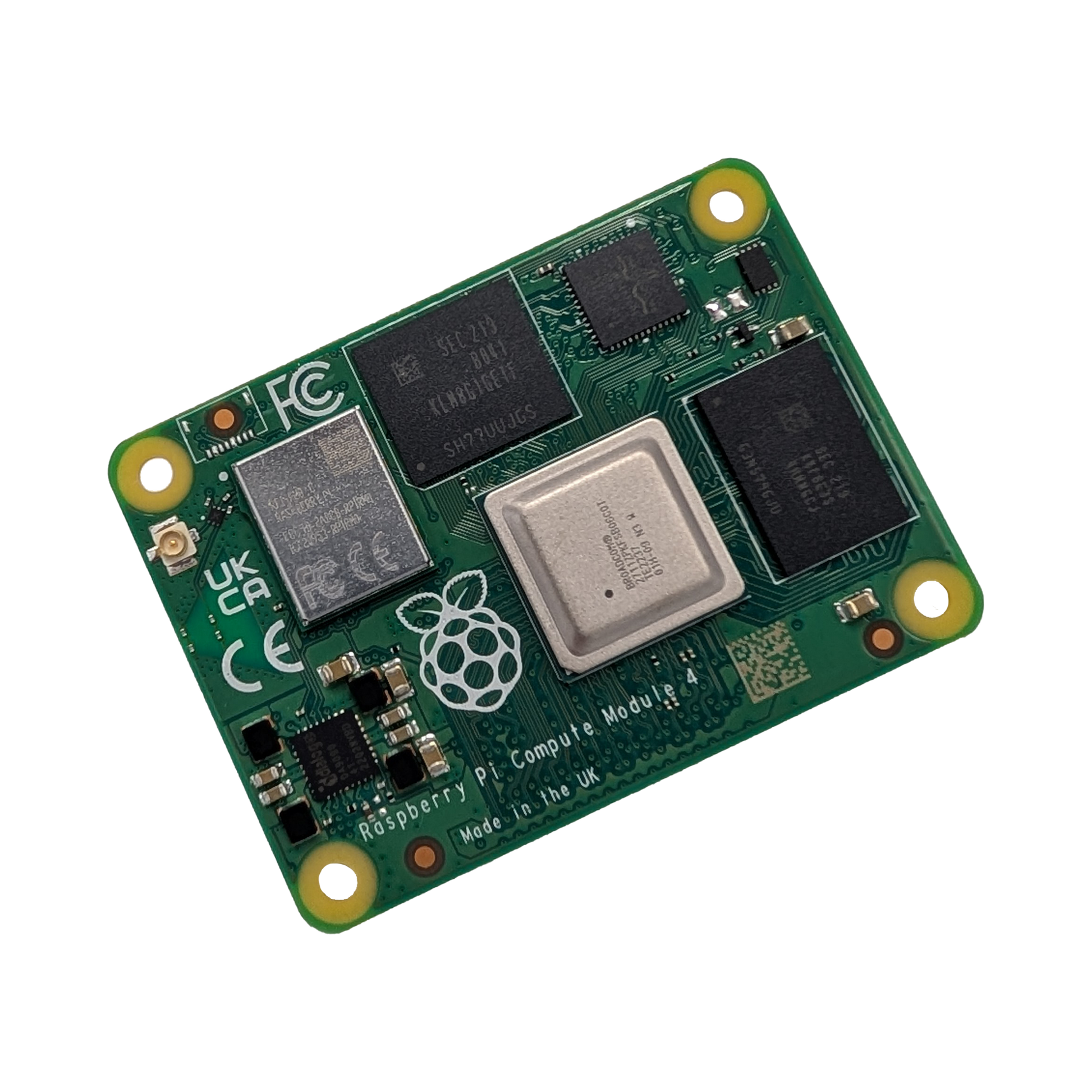 Front des Raspberry Pi Compute Module 4 CM4102008 mit Quad-Core-Prozessor und integriertem Speicher