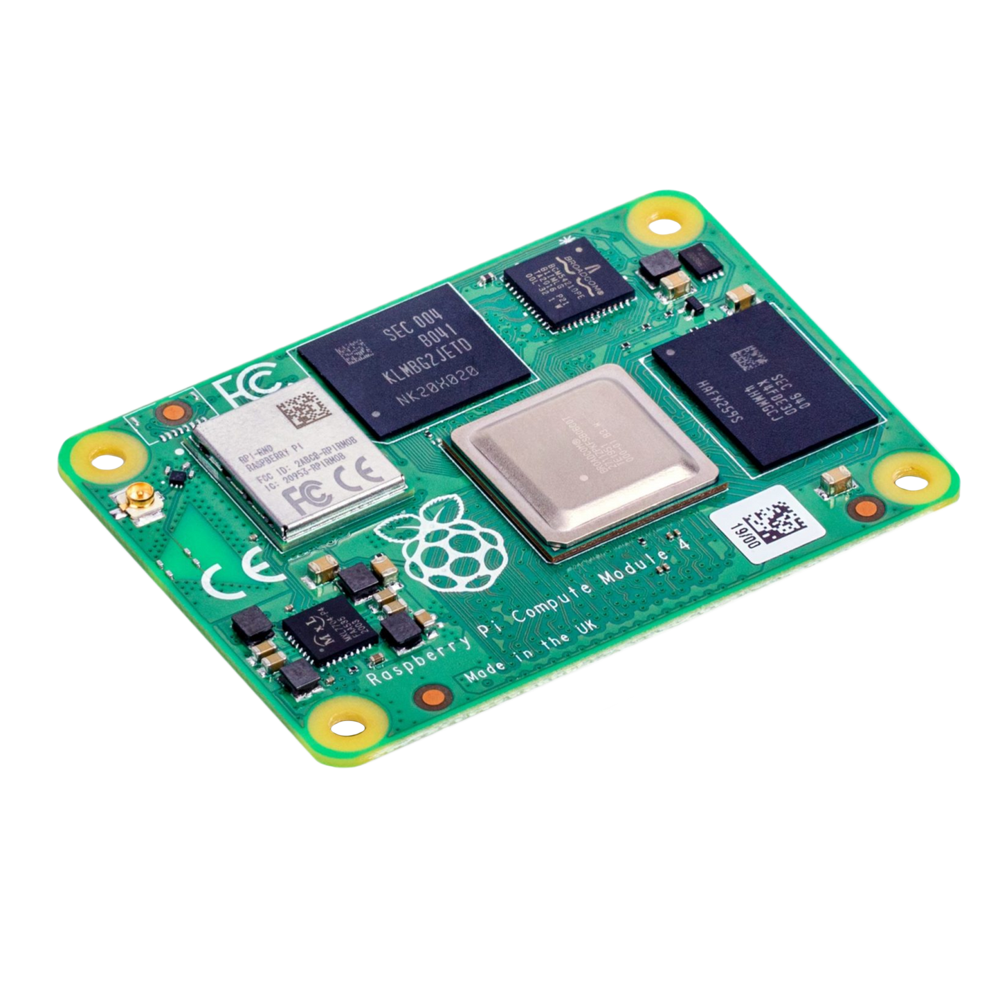 Frontansicht des Raspberry Pi Compute Module 4 CM4102008 mit Quad-Core-Prozessor mit integriertem Speicher
