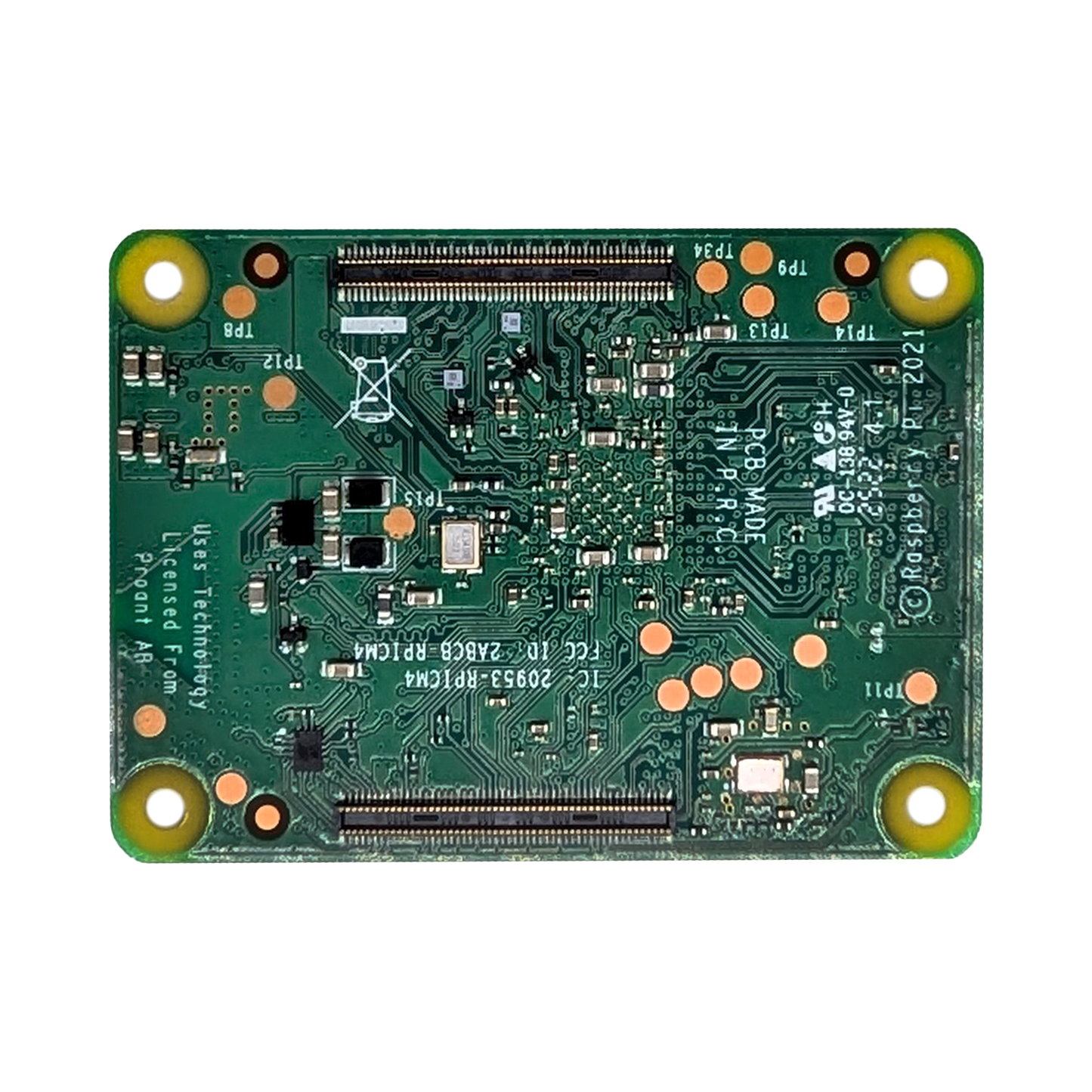  Rückseite des Raspberry Pi Compute Module 4 CM4102008 mit Anschlüssen und Lötpunkten